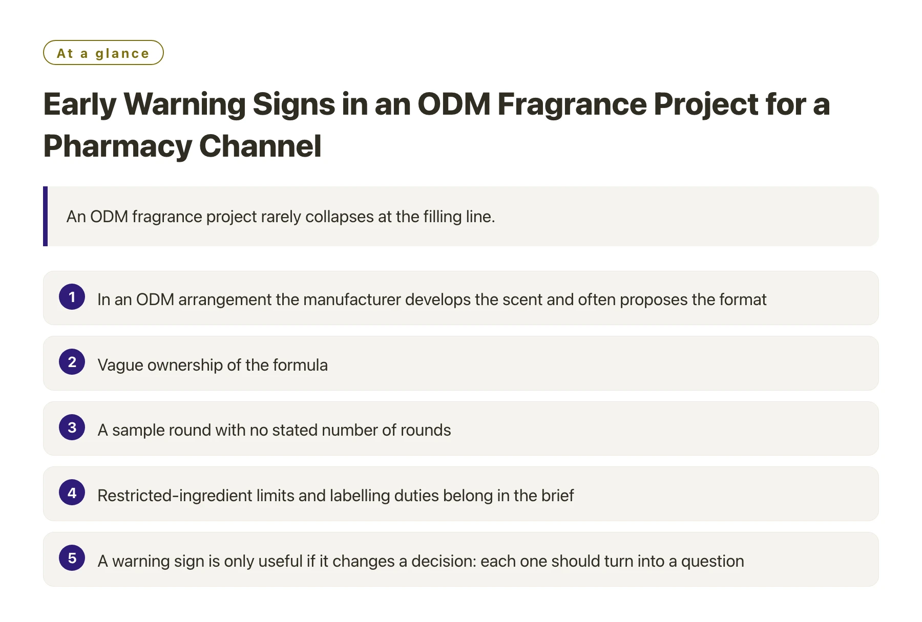 Early Warning Signs in an ODM Fragrance Project for a Pharmacy Channel——全文要点速览