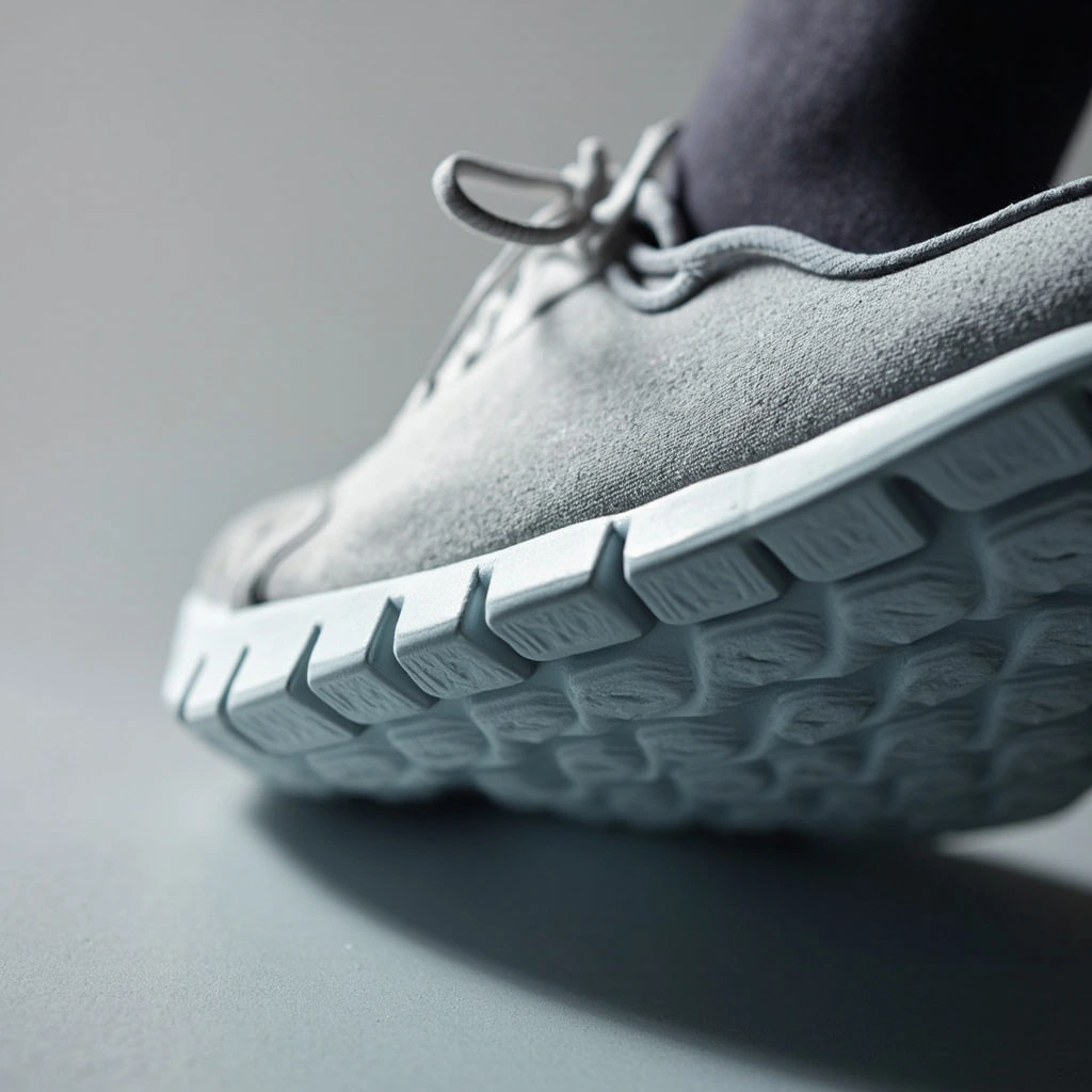 Macro detail of a midsole foam and stitching.