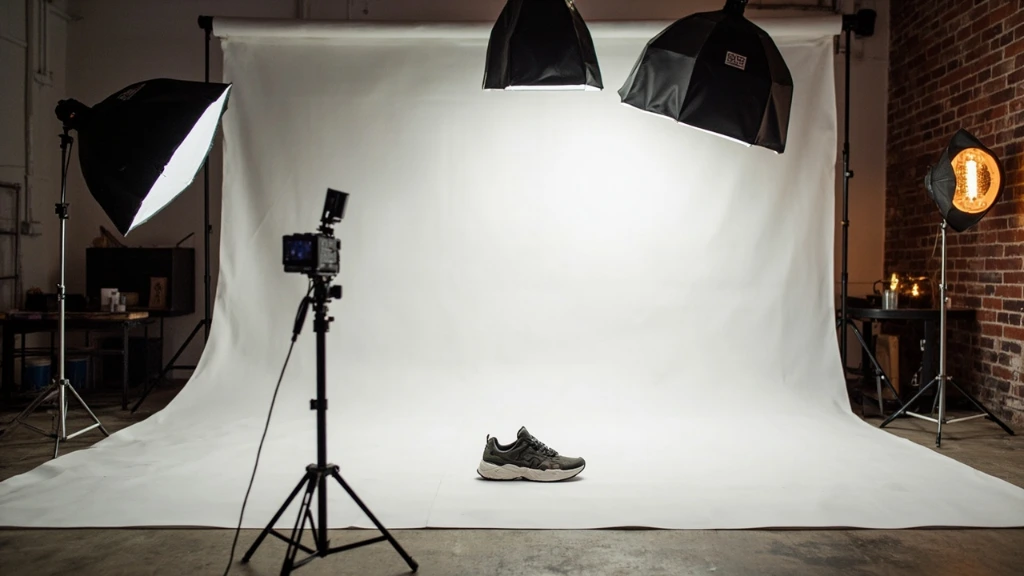 The main shooting bay with a carbon-fiber tripod and seamless sweep